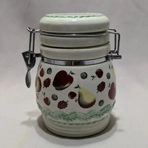 Vintage LTD Commodities Ceramic Canister Cream Color &‎ Fruit Design